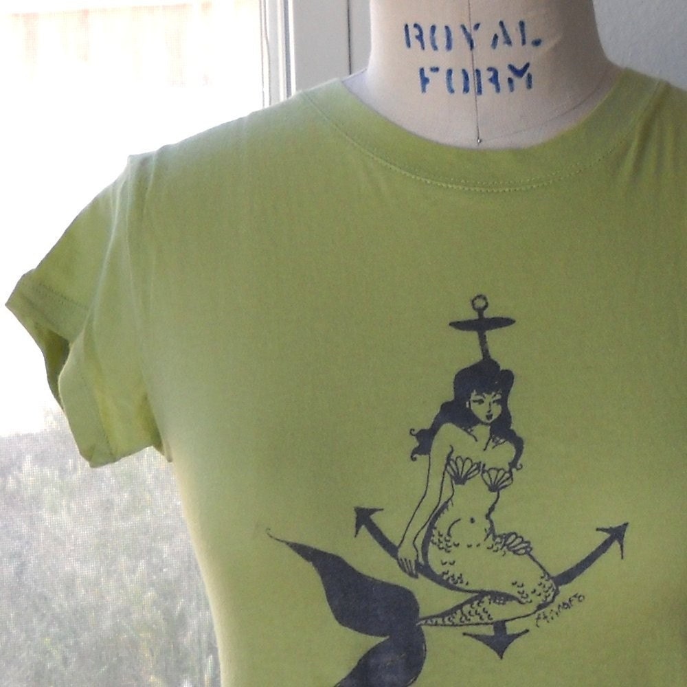 Hand Dyed Tattoo Style mermaid tee choose your size and colors