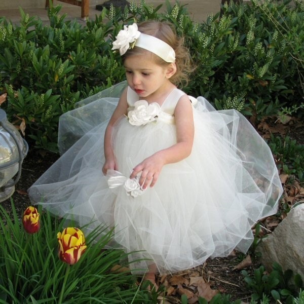 Ivory Cream 2piece Flower Girl Dress or fairy princess costume set includes 