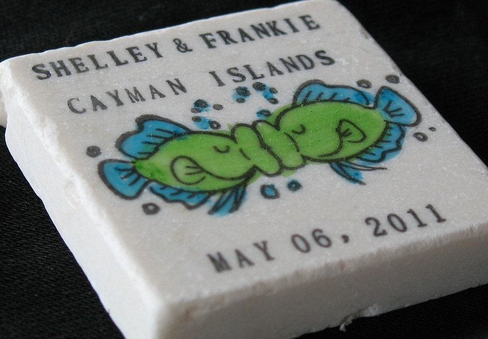 Kissing Fish Save the Date Magnets Wedding Favors Blue and Green