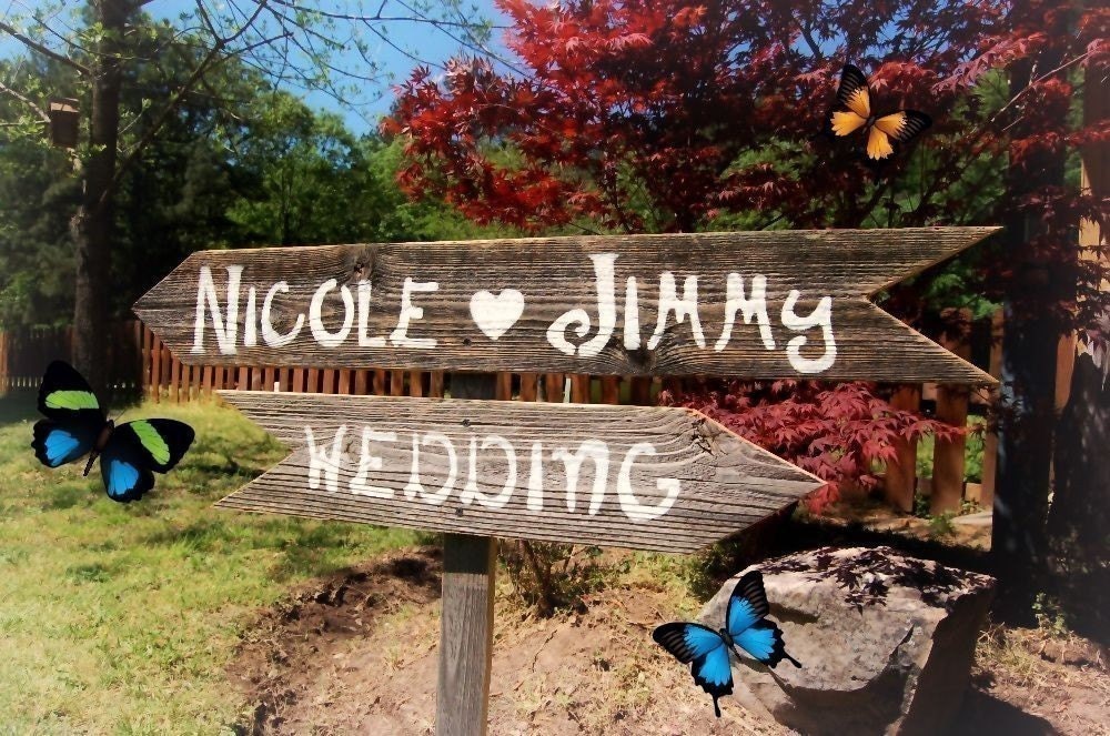 Wedding Signs 2 Directional arrow Signs With 1 Stake Hand Painted Wedding