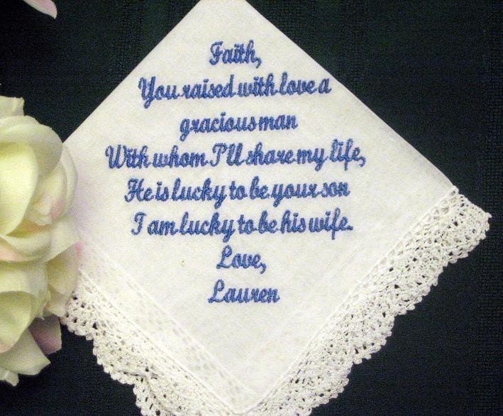 Personalized Wedding Gift Wedding hanky from Bride to Mother of the Groom 
