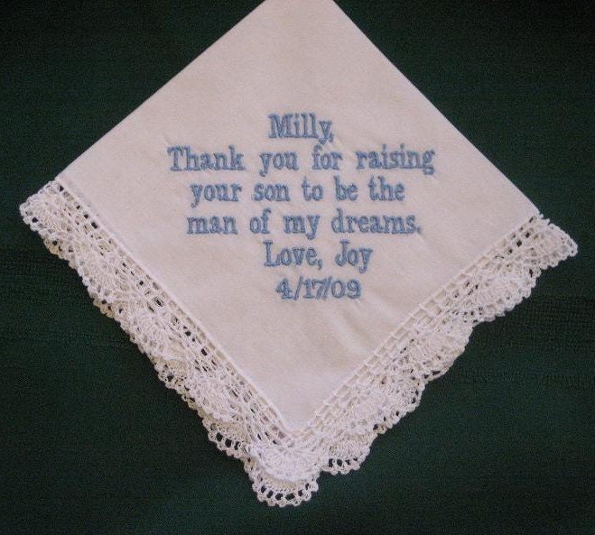Personalized Wedding Gift Wedding Handkerchief for Mother of the Groom with 