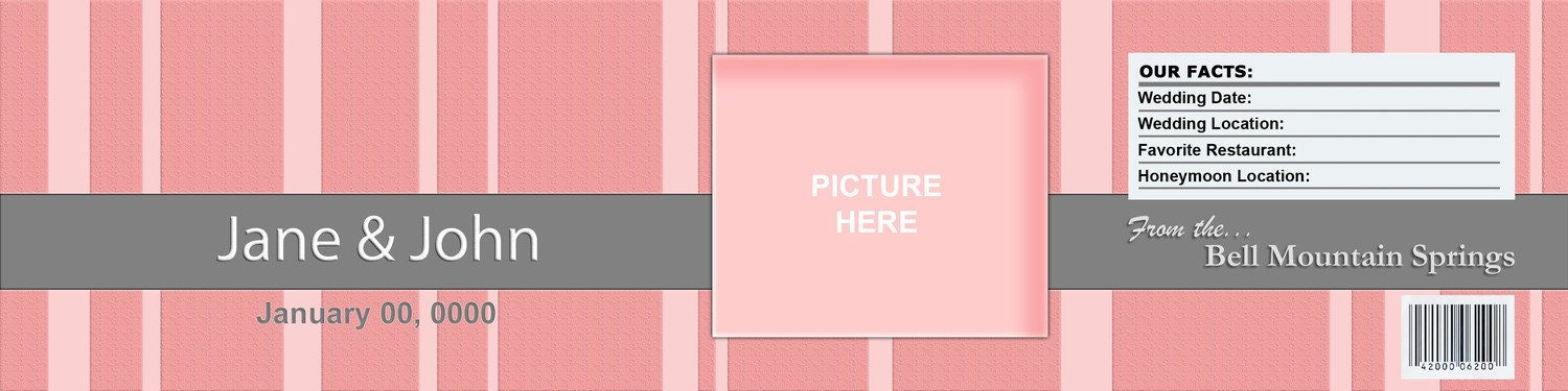 Pink Water Bottle Label Customizable Printable Add a Photo