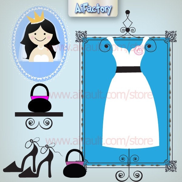 Wedding Dress and accessories Personal Use Clipart