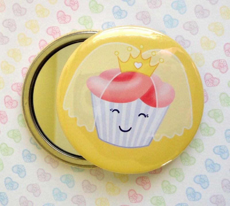 Wedding Mirror Cupcake Yellow Velvet pouch included From Kikichoo