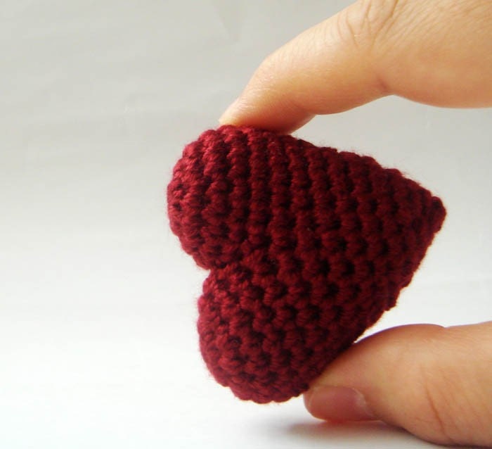 Garnet crocheted heart wedding favor ornament From sabahnur