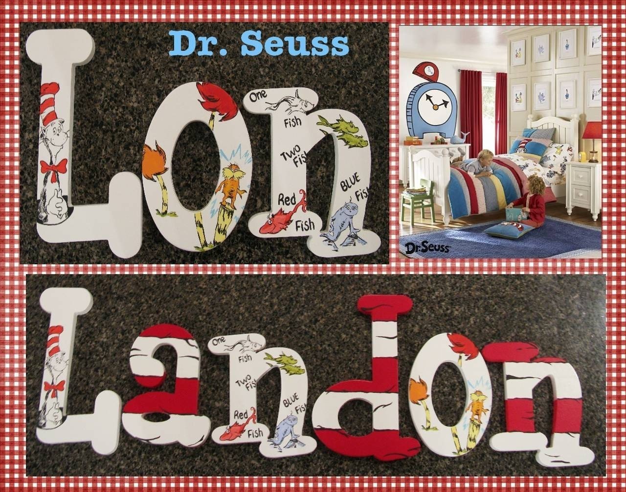 {Dr.Suess} <br> Funky Letter Boutique <br>Dr. Seuss Hand Painted Wooden Nursery Letters