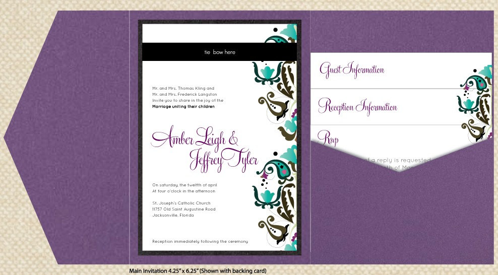 DIY Custom Wedding Invitation Suite MultiColor Damask Design Customized 