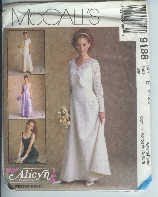 McCalls Wedding Dress Bridal Gown Pattern 9188 B 81012 UNCUT