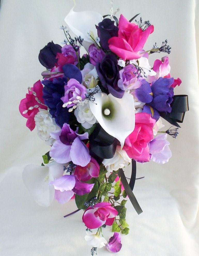 Purple Wedding Flower Bouquet Purple Fuschia Black From AmoreBride