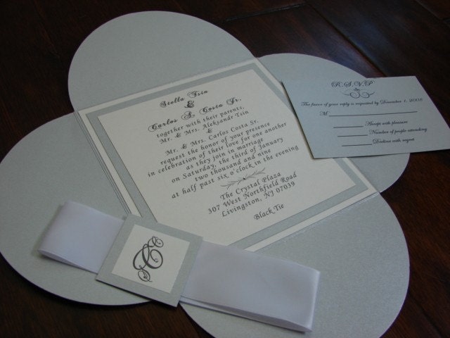 Custom Monogram Metallic Wedding Invitation Sample Layered Petal 
