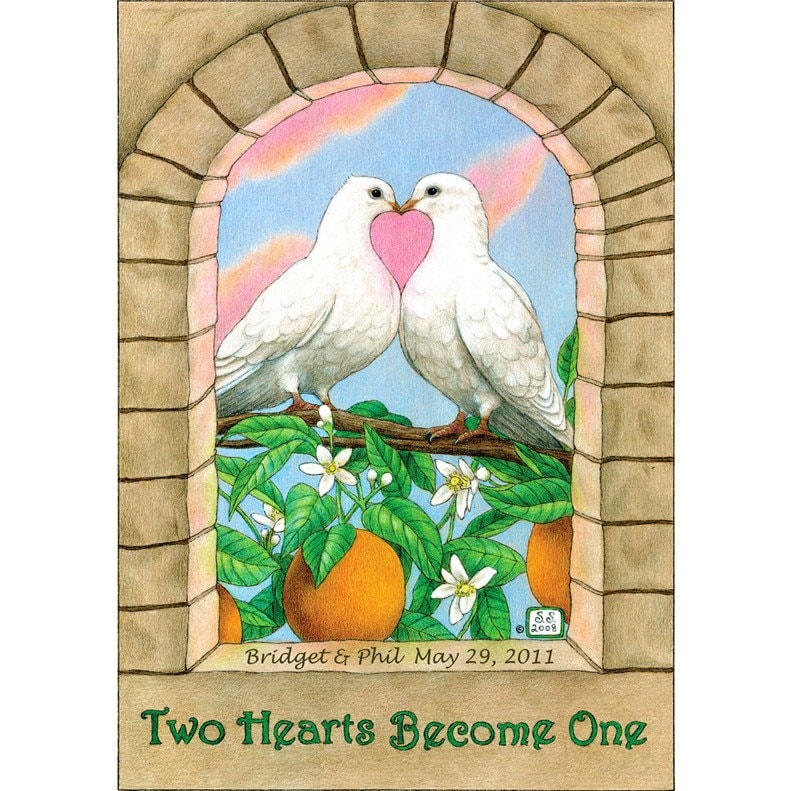 Two Hearts Become One 8x10 Wedding Print Personalized