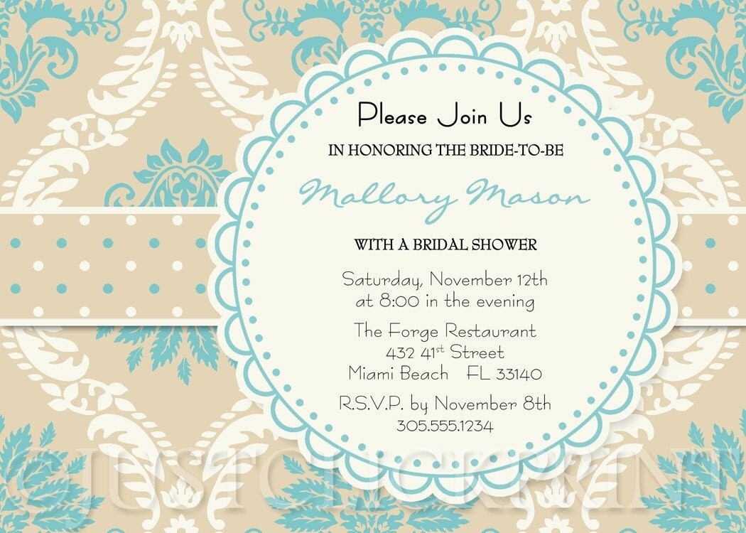 cream and turquoise wedding invitation