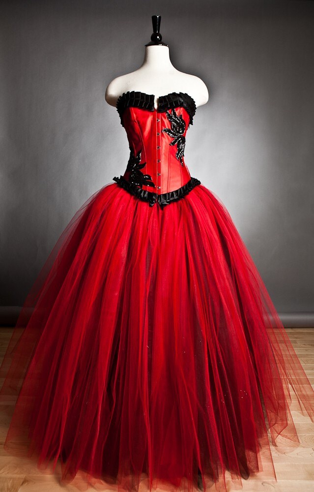 Custom Size red and black burlesque corset Ball gown From Glamtastik
