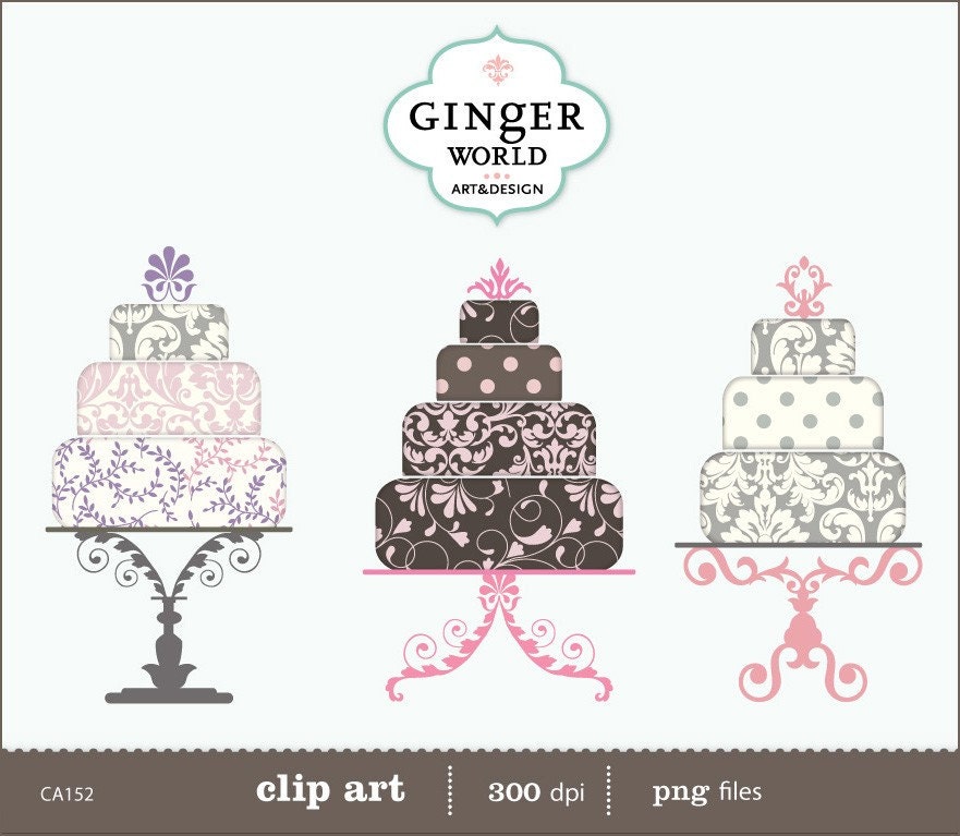 Pink sorbet Wedding Cake clip art digital illustration printable for DIY 