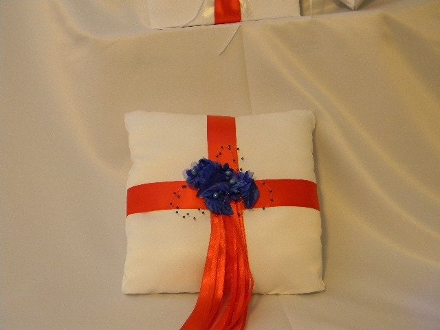 Wedding Ring Bearer Pillow white red and blue beach fall snowflake Asian 