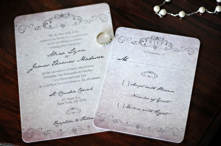 Vintage Wedding Invitations Romantic Subtle Swirl Filigree DEPOSIT 