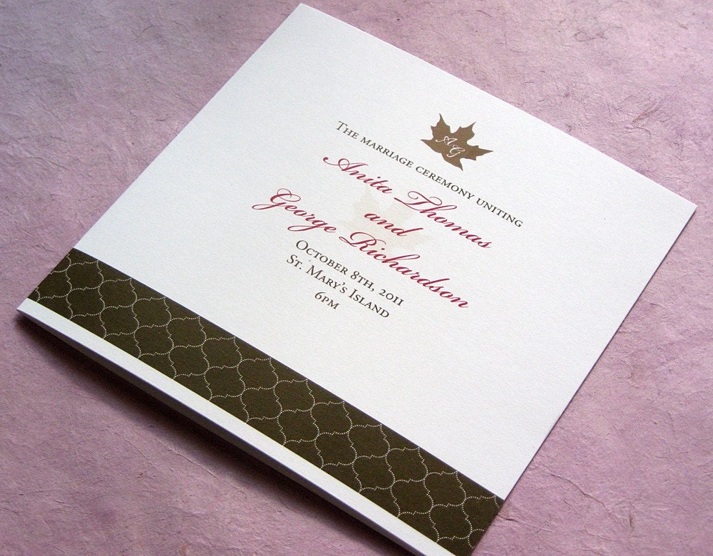 Fall Wedding Program Maple Leaf Monogram Ceremony Program