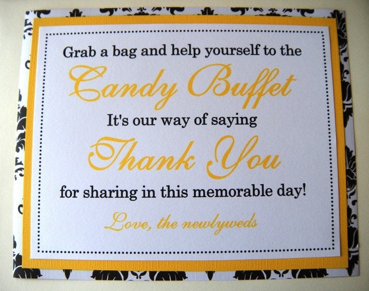 8x10 Flat Wedding Candy Buffet Sign in Bright Yellow and Black and White 
