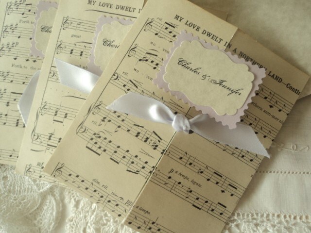 Reserved for cve87 Custom Wedding Invitations with Antique Sheet Music 