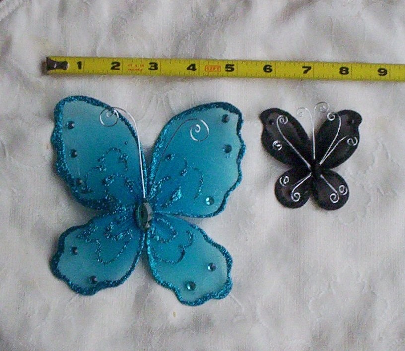 Wedding Cake Tops Butterfly Set Turquoise black silver