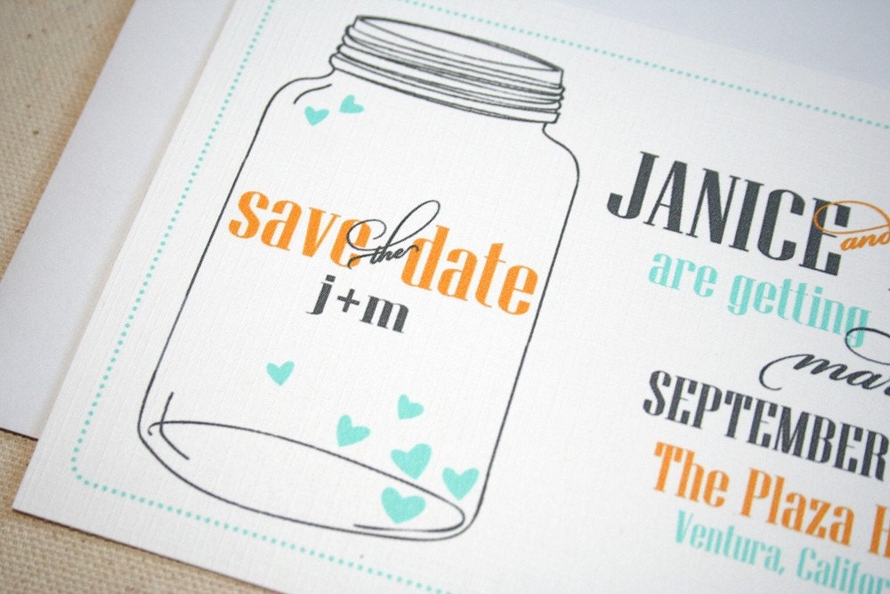 Mason Jar Wedding Celebration Save The Date From RootedInPaper