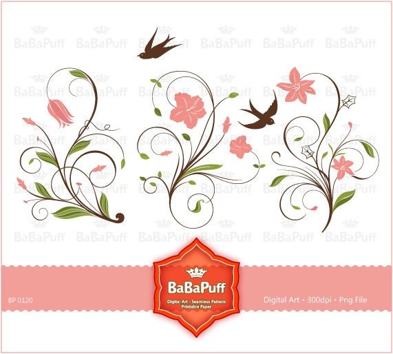 Floral Designs clip art for scrapbooking wedding invitation card 