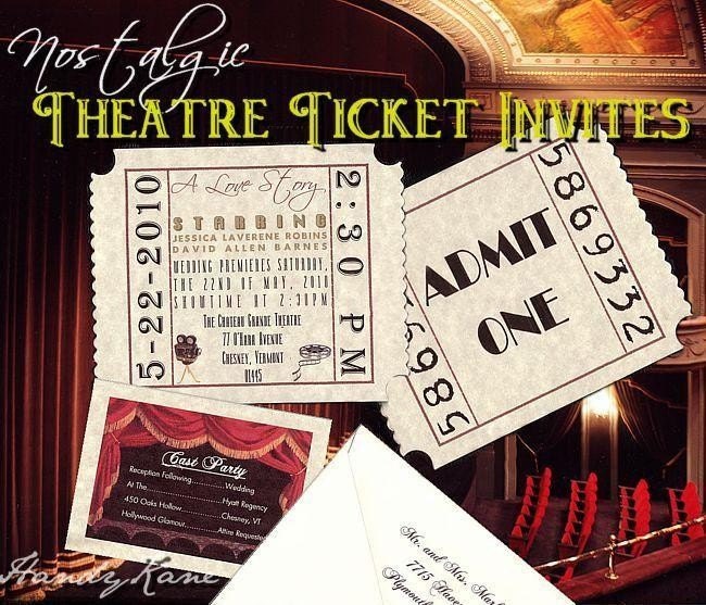 UNIQUE Movie Star Hollywood Theatre Cinema TICKET wedding invitations EVENT