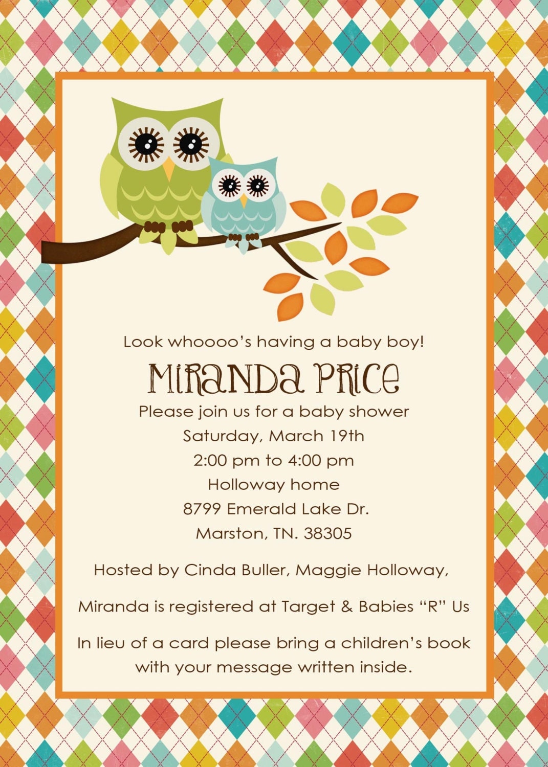 owl baby shower invitations