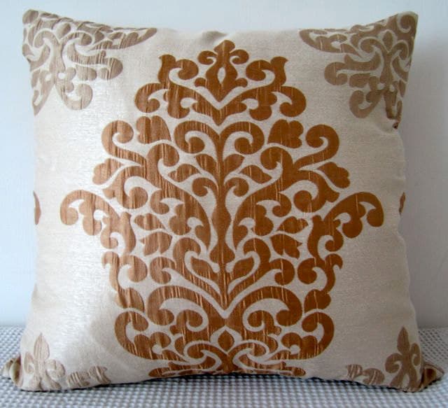 Damask Brown and Champagne Designer fabric cushion Cover Slip cover 