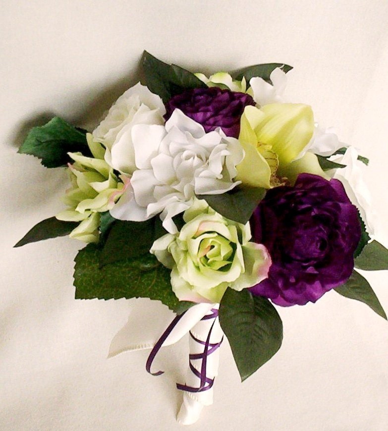 Spring Wedding Bouquet Purple white green Orchids From AmoreBride