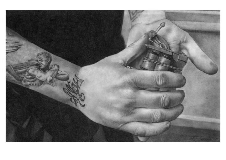 Tattoo Machine Hands Pencil Drawing PRINT Jim Aitken