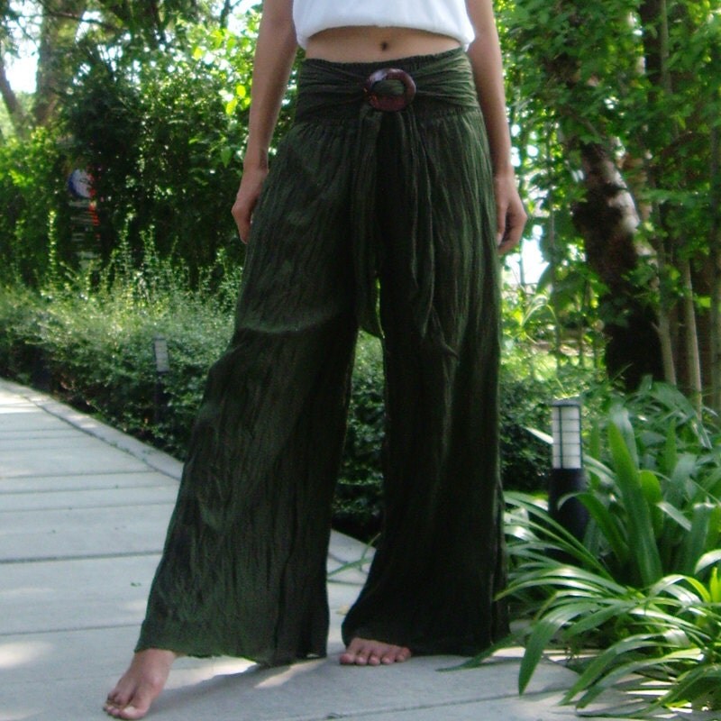 comfy gauze Dark green pants