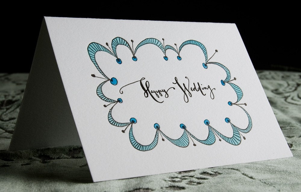 Hand Painted Calligraphy Happy Wedding Card From kmcalligraphy