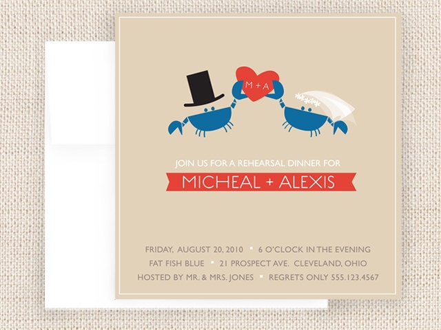 Reserved Crab Wedding Rehearsal Invites From twopoochpaperie