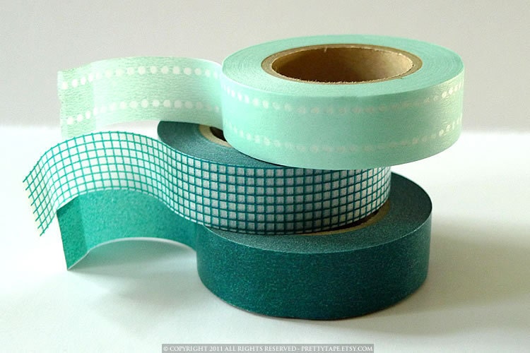 Teal Washi Tape Japanese MINT TEAL Set of 3 perfect Teal Wedding Decoration