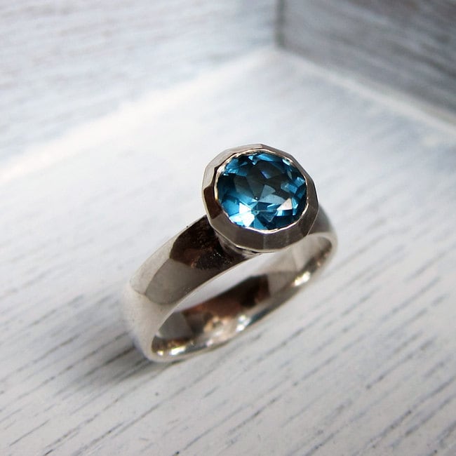 Swiss blue topaz solitaire Bling ring-