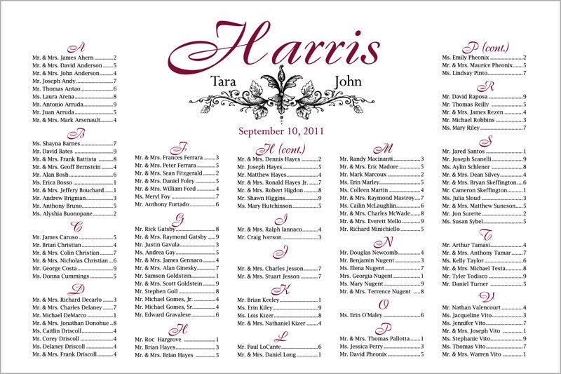 Vintage Flower Wedding Seating Chart with design printing
