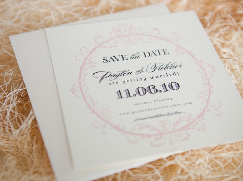 Vivienne Wedding Save the Date Ivory Pale Pink Charcoal Grey