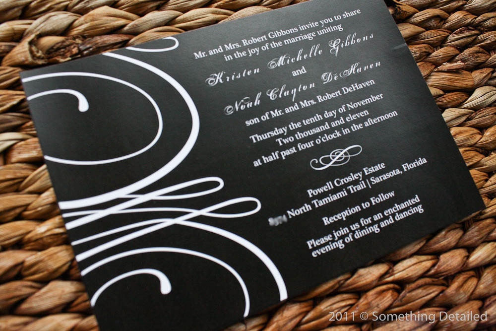 Black and White Wedding or Shower Invitation with Swirls and Curls