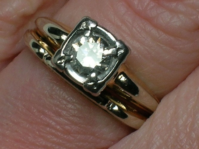 Vintage Wedding Rings Set Late Art Deco 1930s Diamond Solitaire Band