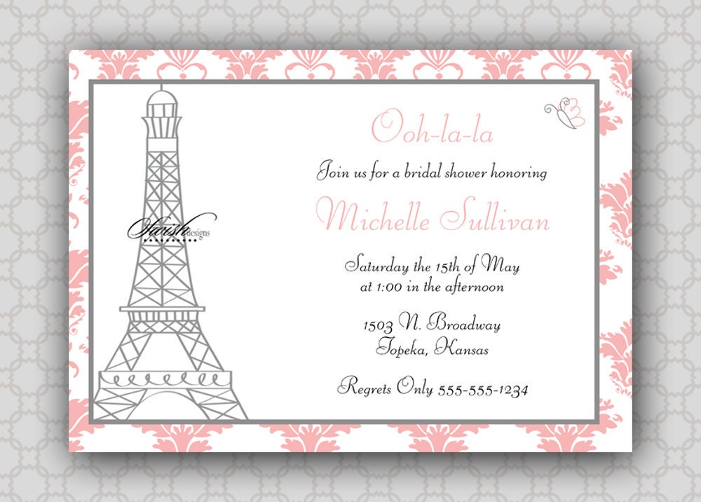 Bridal Shower invitation Paris 5x7 digital youprintit invite printable 