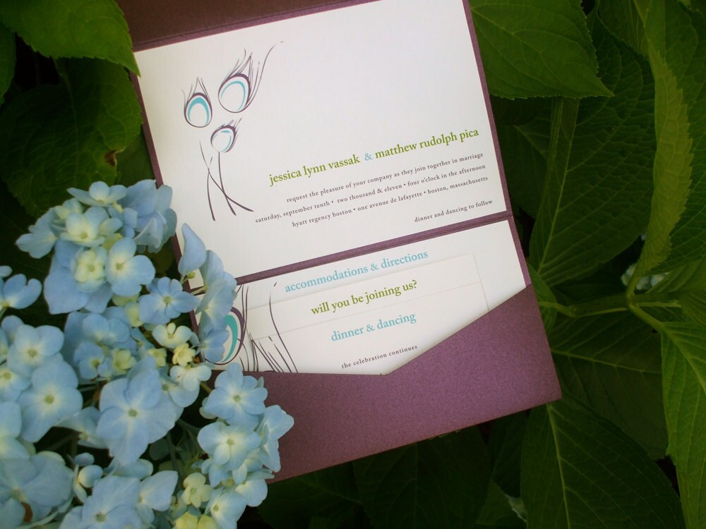 pocket wedding invitations peacock
