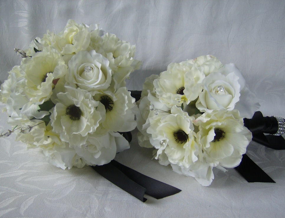 Silk wedding bouquet bridal bouquet elegant black and white bridal bouquets
