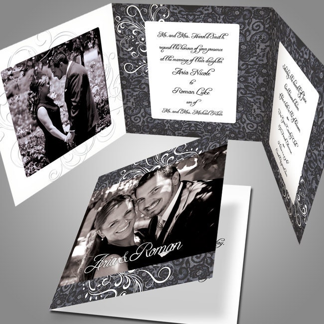 Black and white lace trifold photo wedding invitation Purchase this 