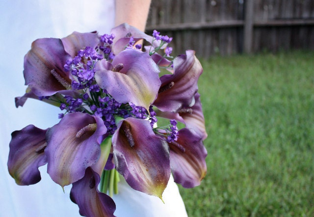 Calla Lily Bouquet in Purple with Real Touch Flowers Summer Wedding