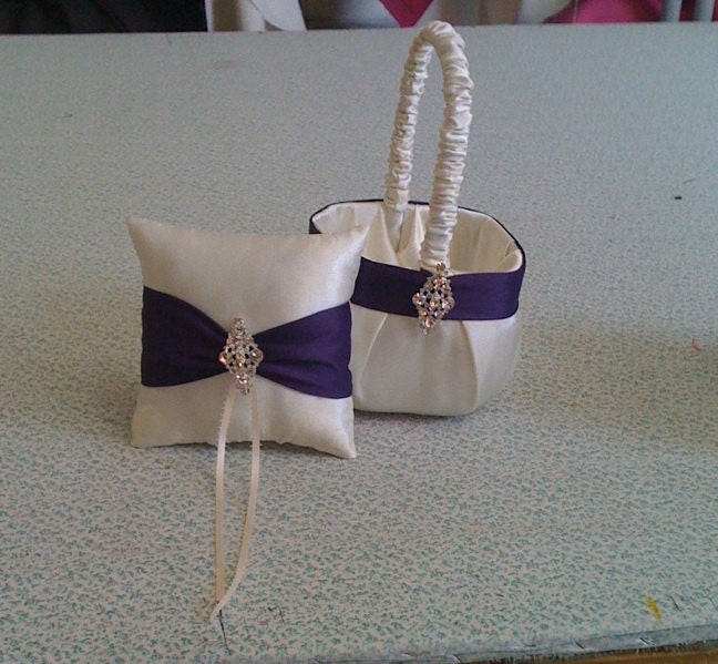 Eggplant and Ivory Flower girl basket and pillow
