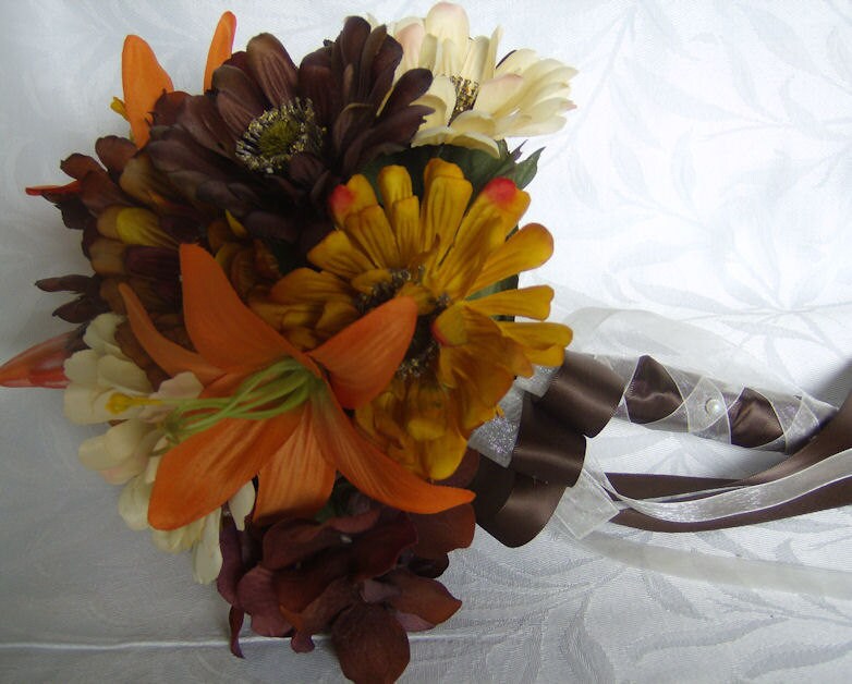 Bridal bouquets 4 piece fall colors wedding bouquet set in browns beige gold