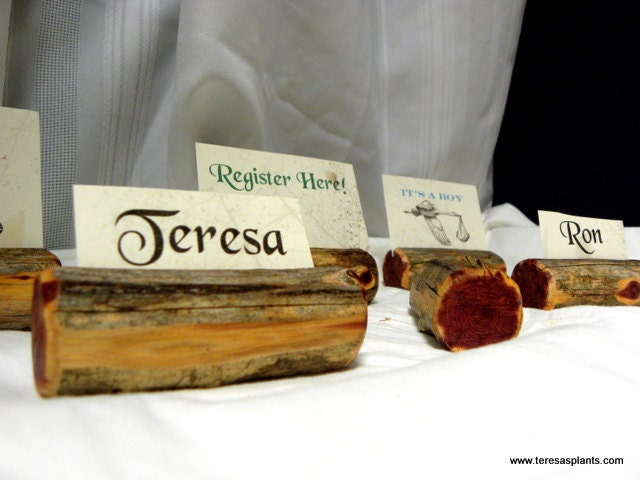 6 Cedar Tree Branch Wedding place card holdersPlace settingsWedding Table
