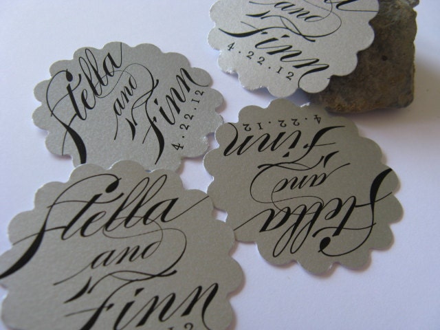 Silver Wedding Favor Tags Calligraphy Thank you tags Metallic Wedding 